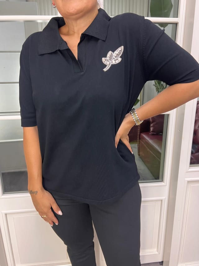 A02731 siyah yakalı likralı standart beden triko bluz 