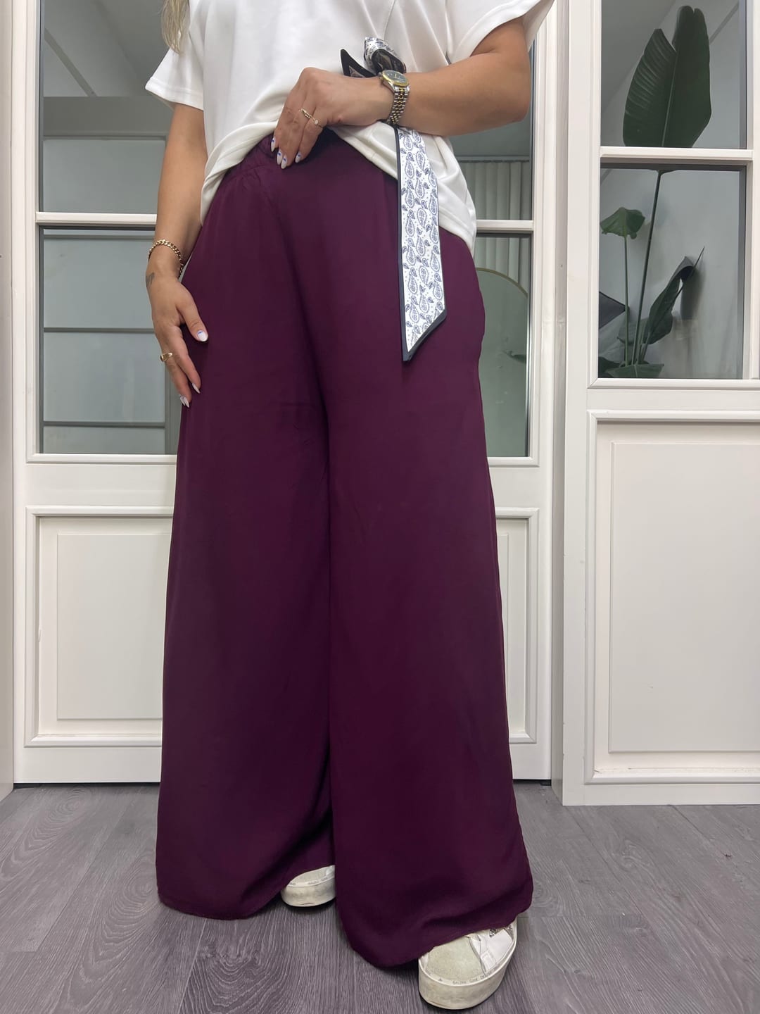 A02607 viskon kumaş cepli bol kesim pantolon
