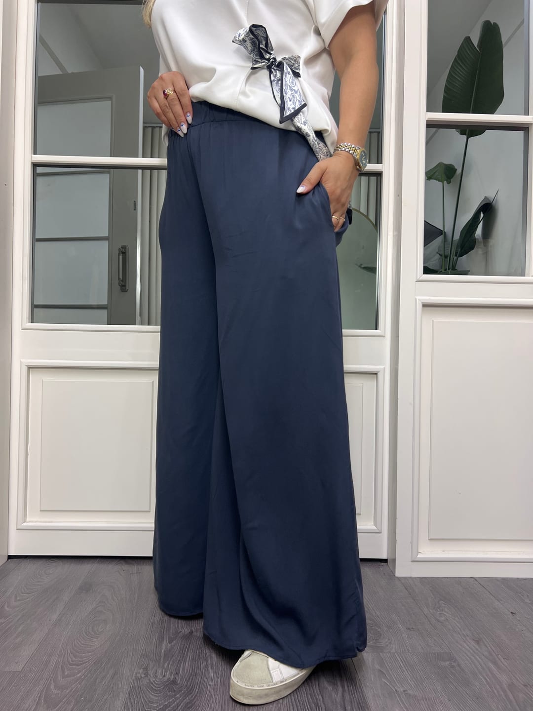 A02611 gri beli lastikli bol kesim pantolon