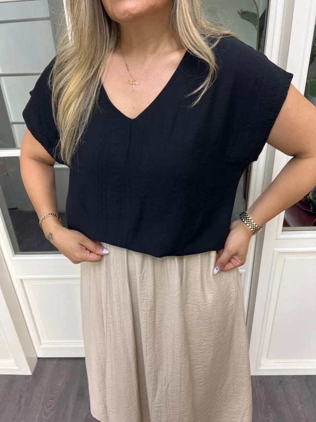 A02633 siyah tensel çilek kumaş bluz