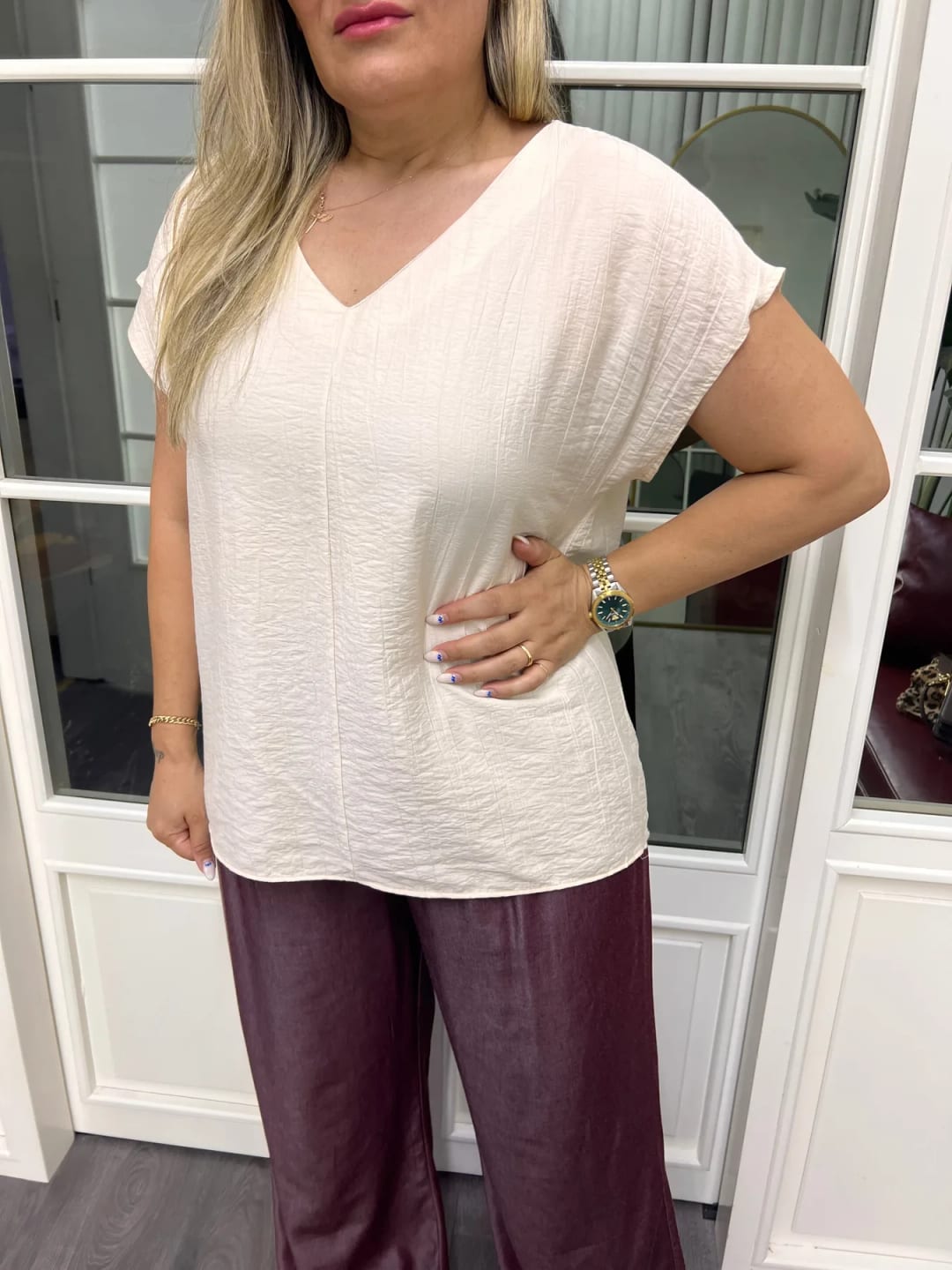A02634 çilek tensel kumaş dökümlü bluz